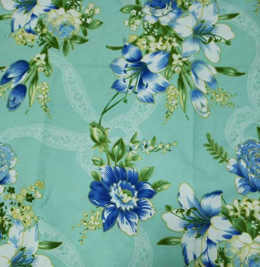 Ткань Тик Цветная бирюзовая роза арт. оптом и в розницу в Альгожур